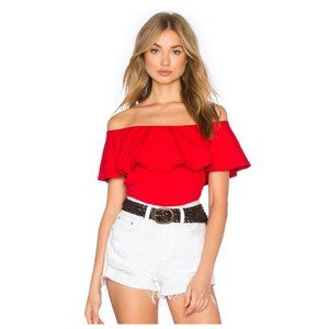 * J.Crew Red Ruffle Off The Shoulder Bodysuit sz XL